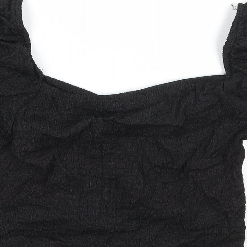 Stradivarius Womens Black Polyester Basic Tank Size L Square Neck