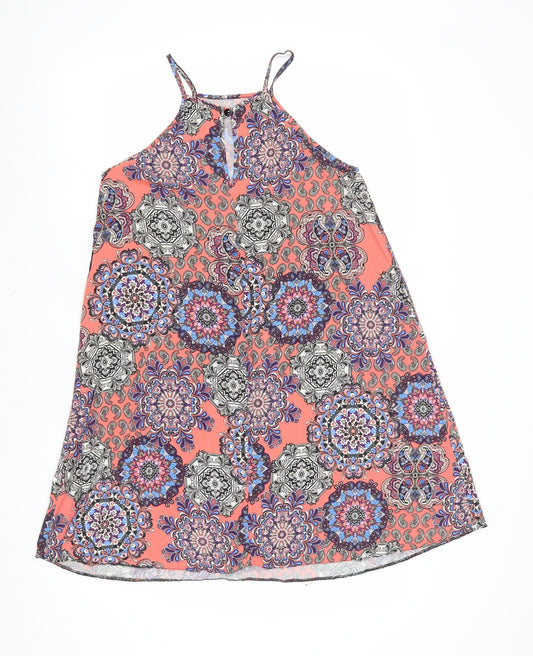 Atmosphere Womens Multicoloured Geometric Viscose Tank Dress Size 8 Square Neck Button