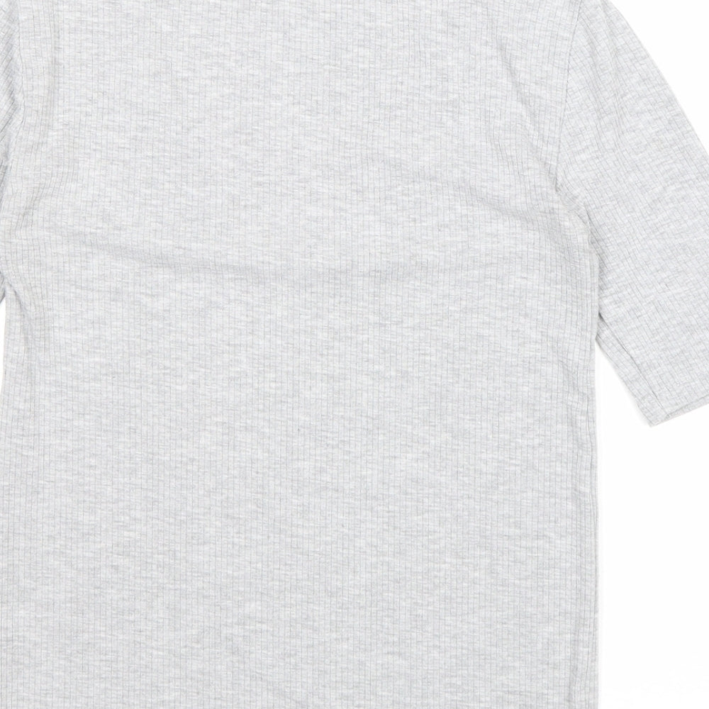 Stradivarius Womens Grey Polyester Basic T-Shirt Size S V-Neck