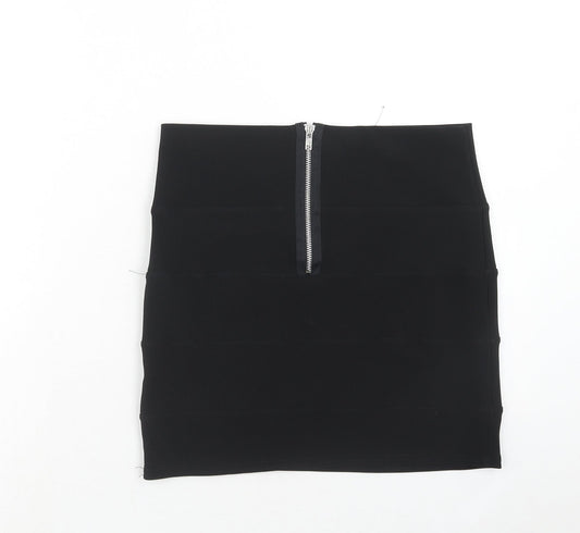 Preworn Womens Black Polyester Bandage Skirt Size 14 Zip