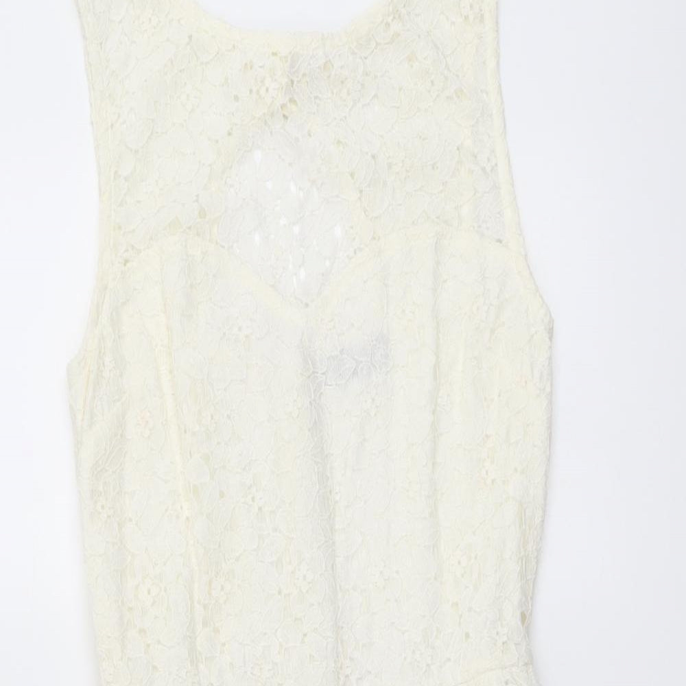 Jane Norman Womens Ivory Floral Cotton A-Line Size 6 Round Neck Button