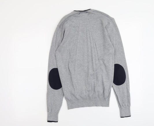 Authentic Mens Grey V-Neck Viscose Pullover Jumper Size S Long Sleeve