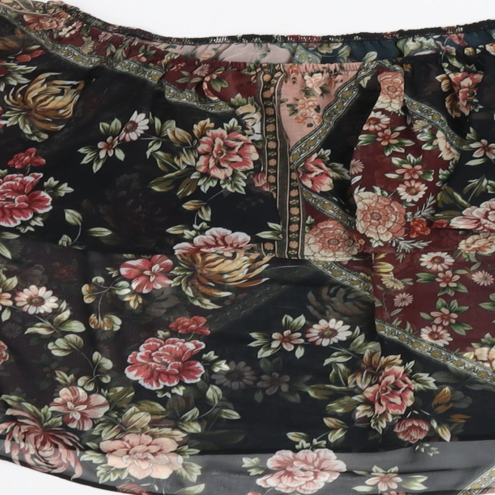Stradivarius Womens Black Floral Polyester Basic Blouse Size L Off the Shoulder