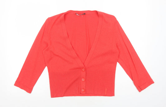 Betty Barclay Womens Red V-Neck Rayon Cardigan Jumper Size 14