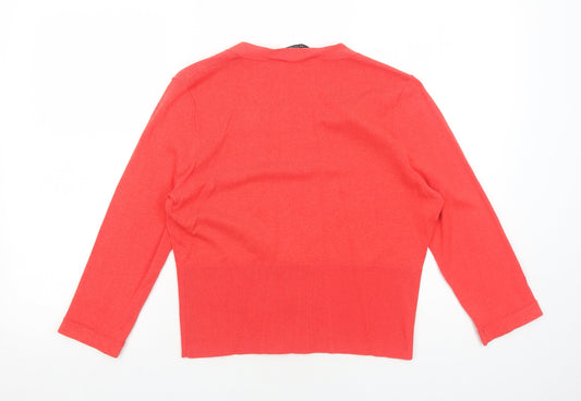 Betty Barclay Womens Red V-Neck Rayon Cardigan Jumper Size 14