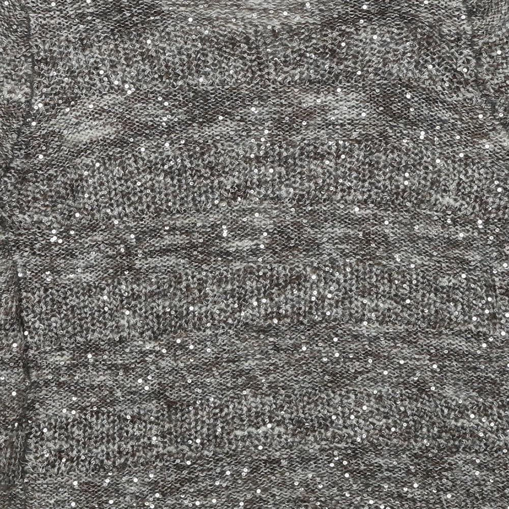 Marks and Spencer Womens Grey Round Neck Polyester Cardigan Jumper Size 12