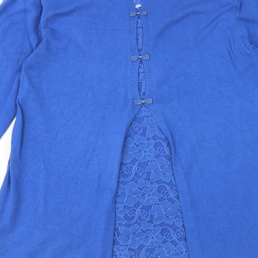 Marble Womens Blue V-Neck Viscose Pullover Jumper Size S