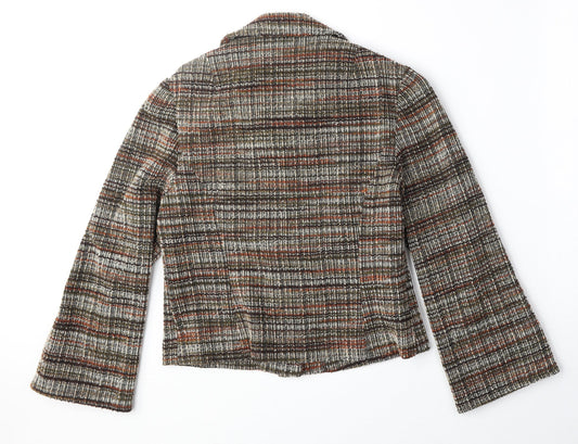 Mary Harnes Womens Brown Plaid Polyester Jacket Blazer Size 14