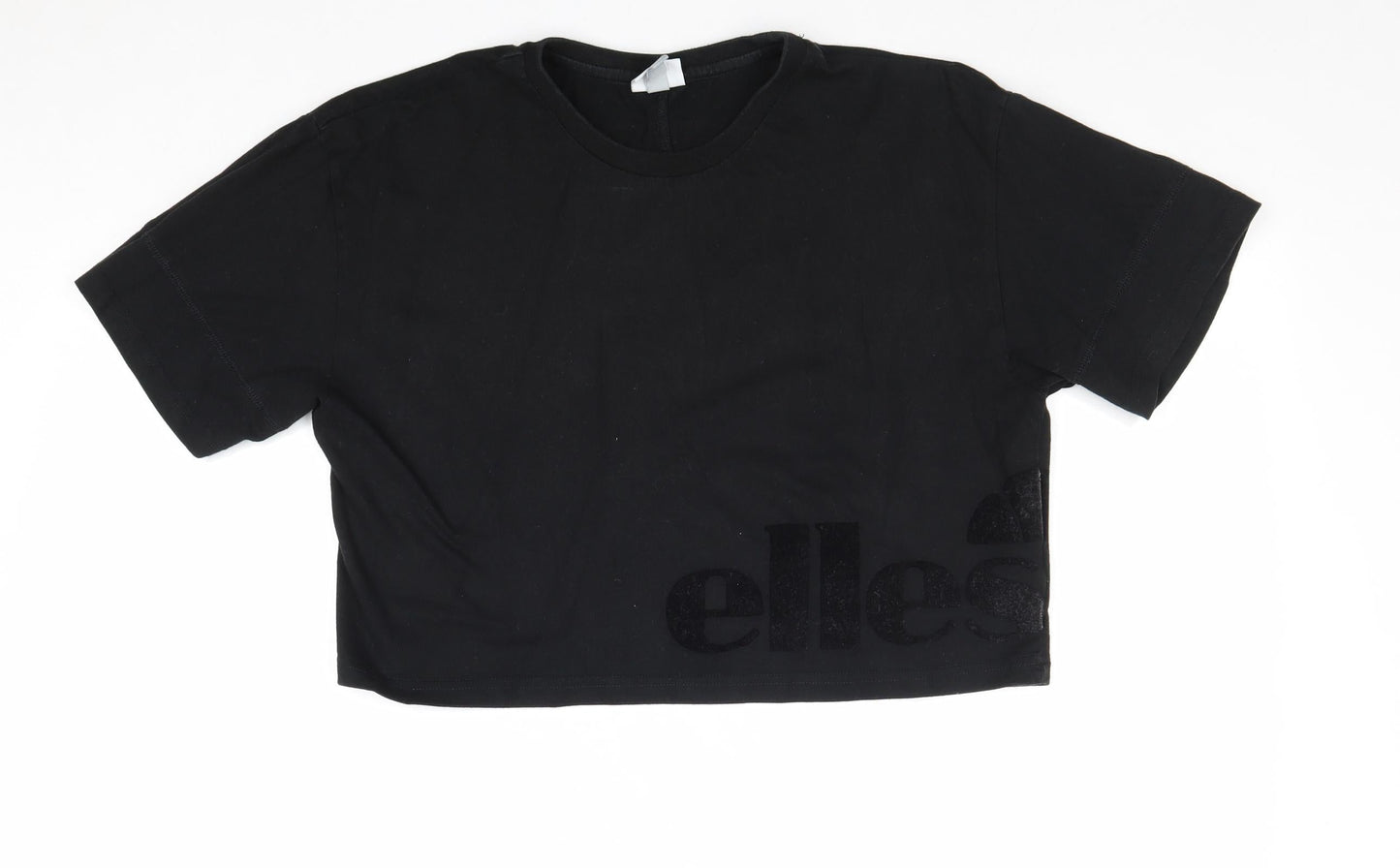 ellesse Womens Black 100% Cotton Cropped T-Shirt Size 10 Round Neck