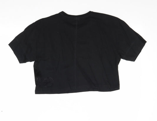 ellesse Womens Black 100% Cotton Cropped T-Shirt Size 10 Round Neck