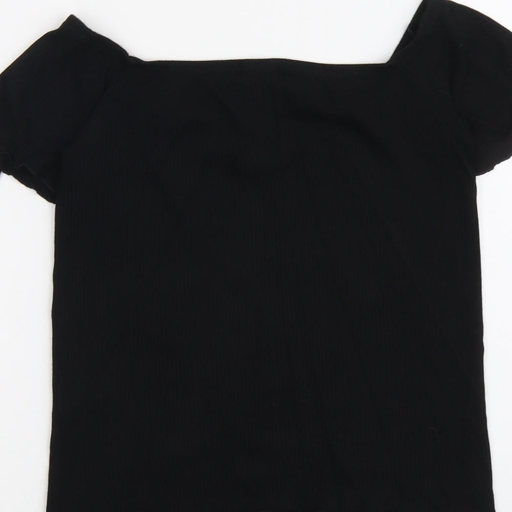 Stradivarius Womens Black Viscose Basic T-Shirt Size L Round Neck
