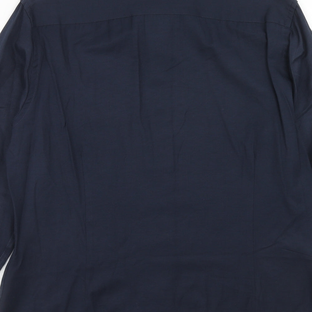 Spitalfields Mens Blue Polyester Button-Up Size 16.5 Collared Button