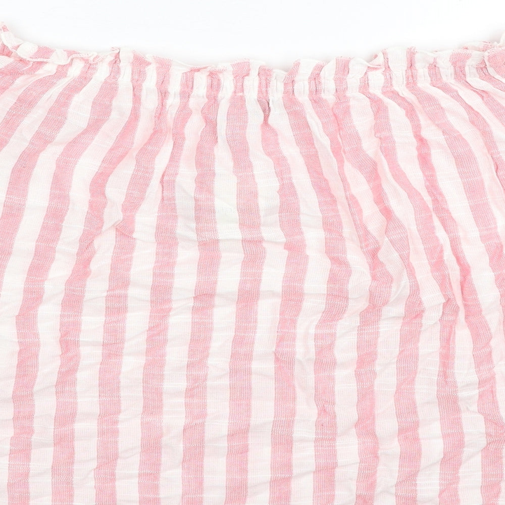 Papaya Womens Pink Striped Viscose Basic Blouse Size 14 Off the Shoulder - Lace Detail on Sleeves