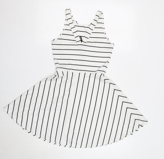 FACTORIE Womens White Striped Cotton Skater Dress Size XS Round Neck Pullover