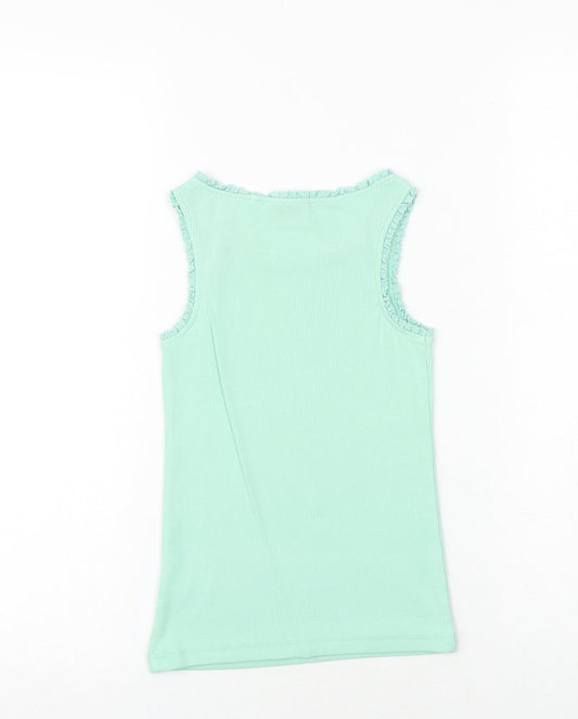 NEXT Girls Green Cotton Basic Tank Size 6 Years Round Neck Pullover