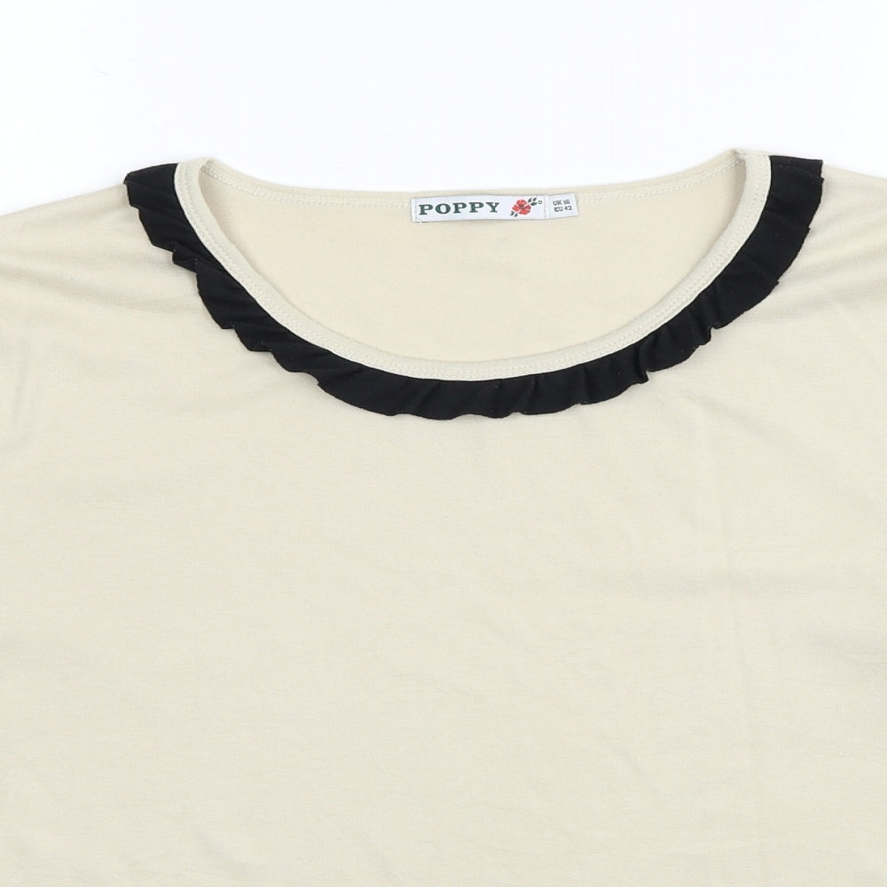 Poppy Womens Beige Polyester Basic Blouse Size 16 Round Neck