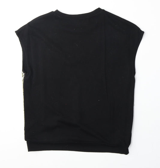 Very Girls Black Polyester Basic Blouse Size 11-12 Years Round Neck Pullover - Sequin