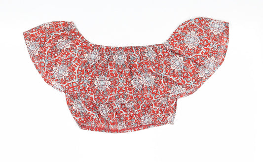 Hollister Womens Red Geometric Polyester Cropped Tank Size XS Off the Shoulder