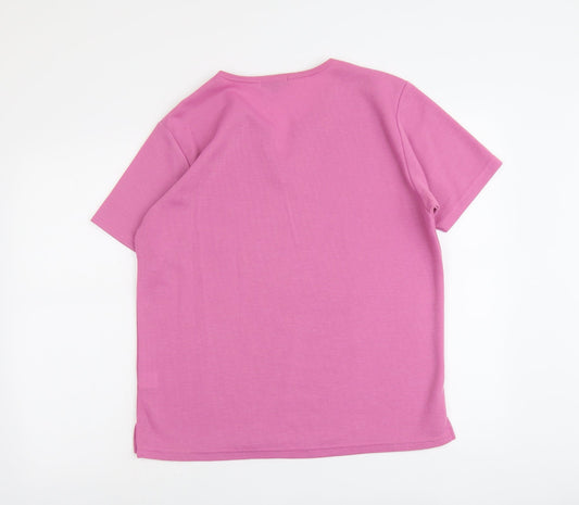 //Text... Womens Pink V-Neck Herringbone Polyester Pullover Jumper Size M