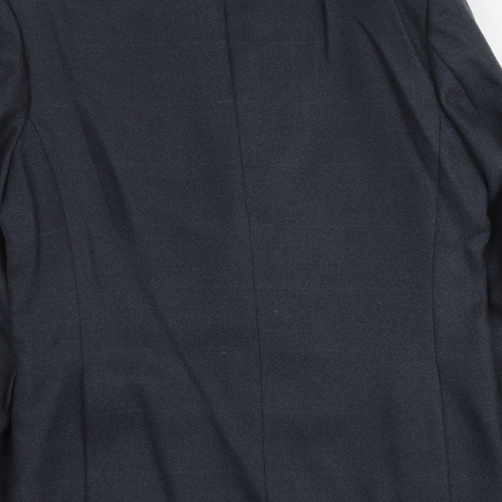 Brand and care label for Wellington men’s blue wool jacket suit jacket, size L, regular