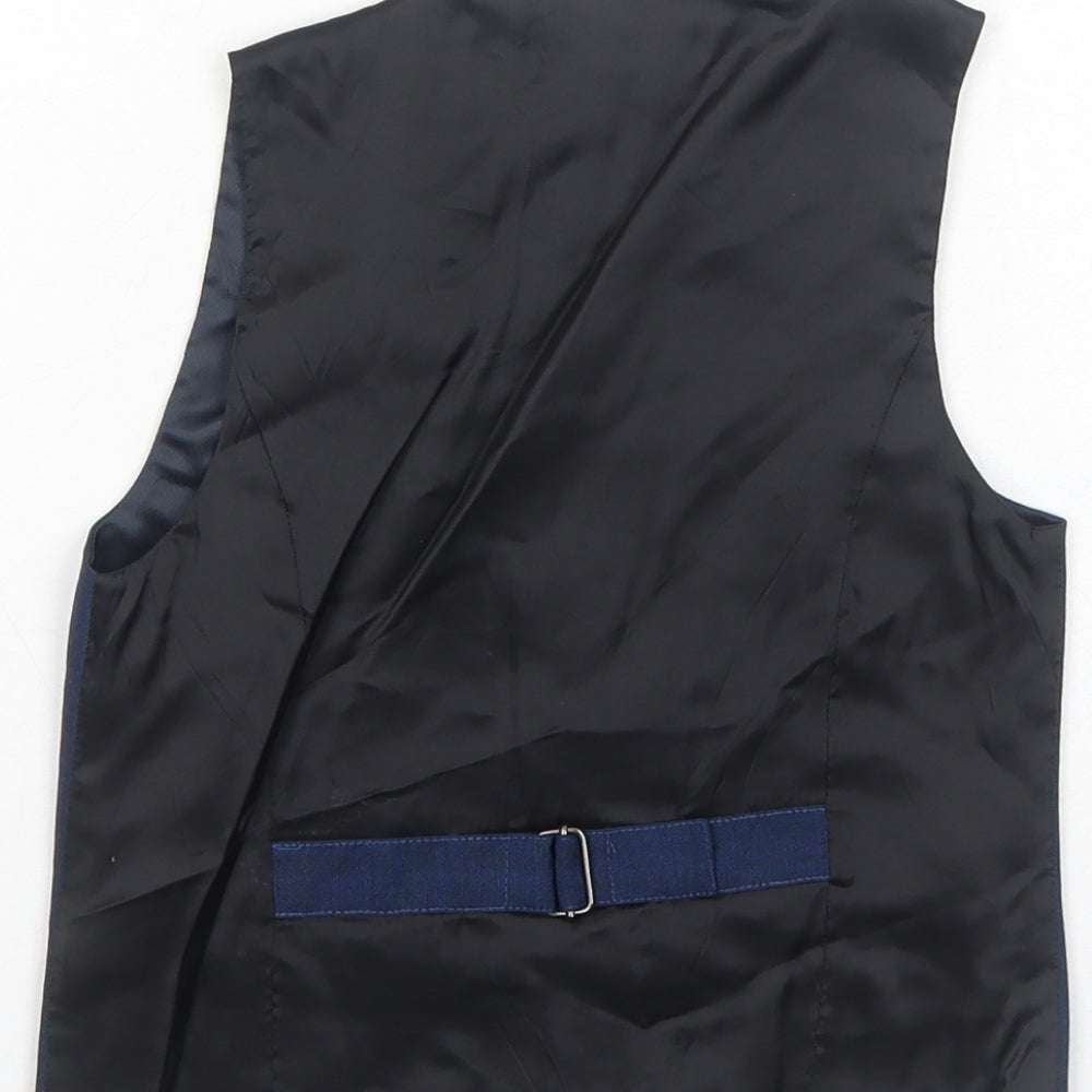 Brand and care label for Next boys’ blue wool jacket waistcoat, size 5, years button