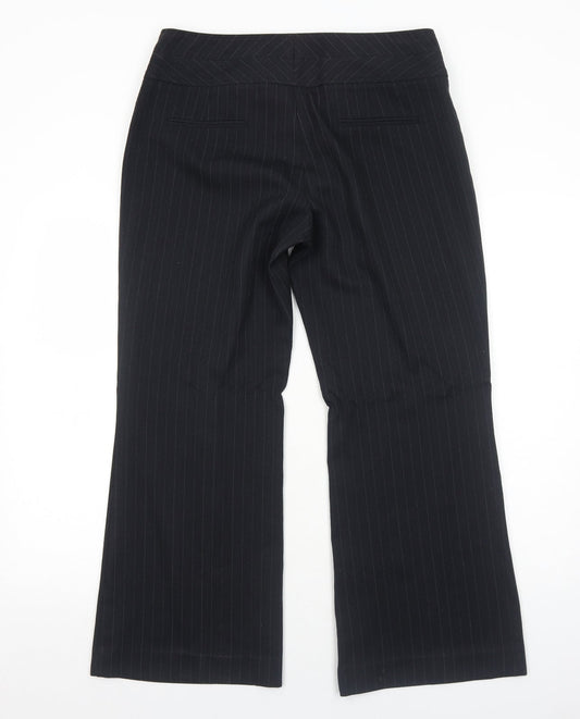 Debenhams Womens Black Striped Polyester Dress Pants Trousers Size 12 Regular Zip