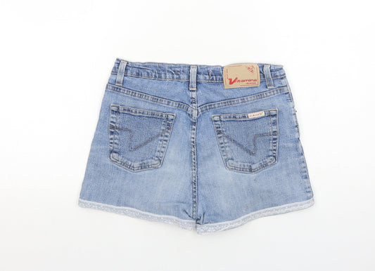 Vitamina Womens Blue Cotton Mom Shorts Size 10 Regular Zip