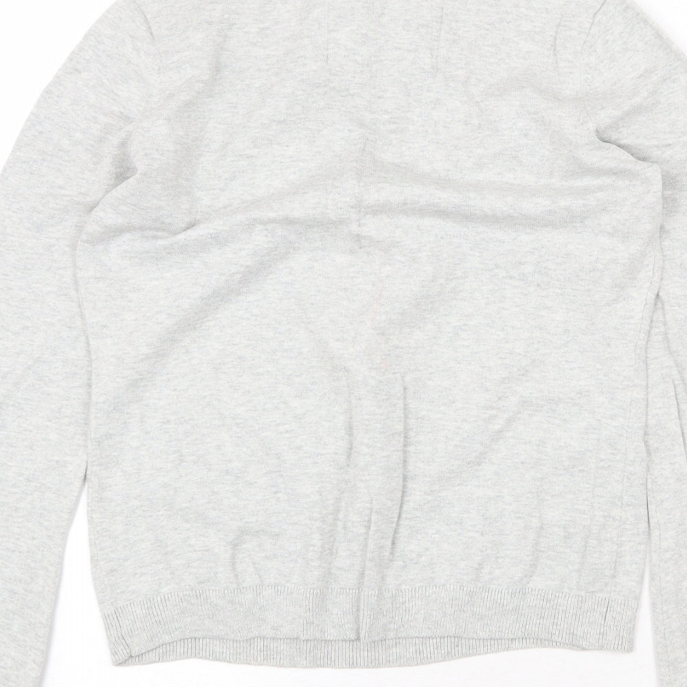 Brand and care label for ESPRIT women’s grey scoop neck cotton jumper, size XS