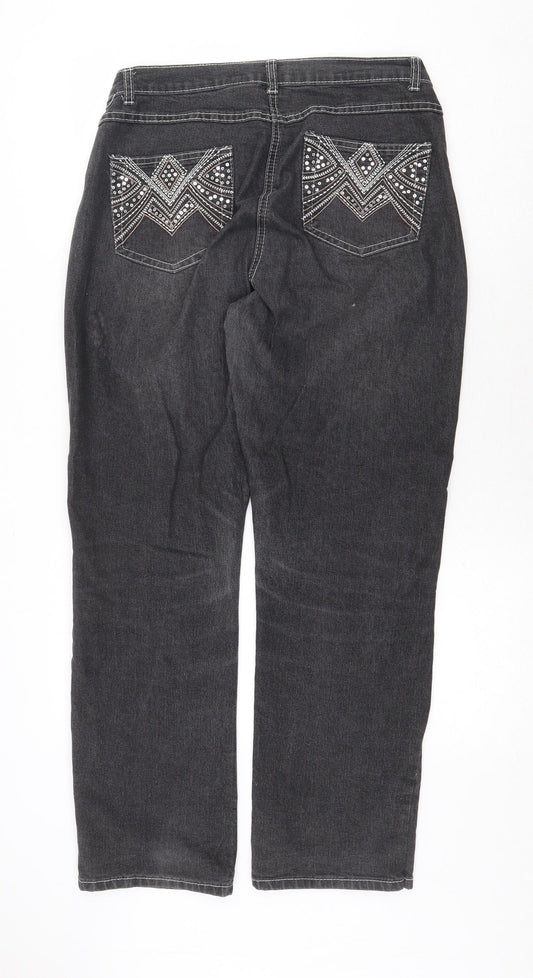 Preworn Womens Grey Cotton Straight Jeans Size 32 in Regular Zip