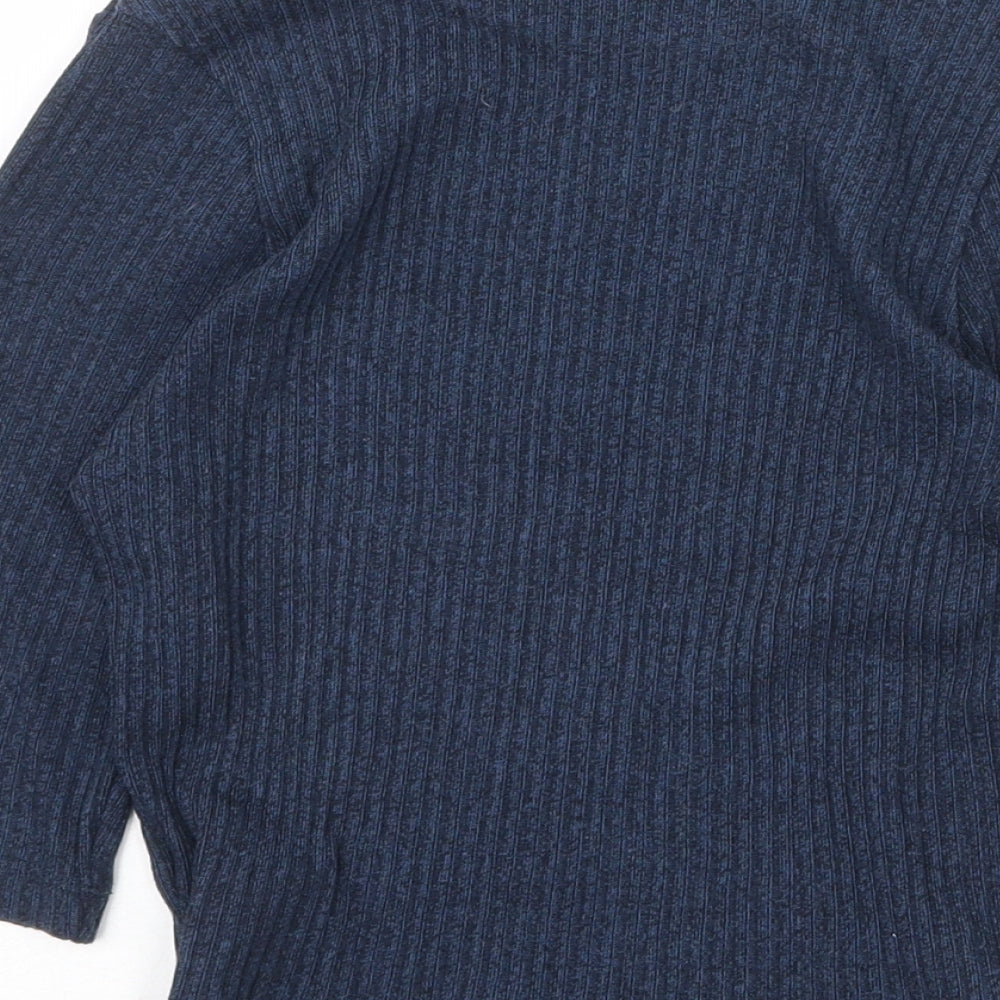 Brand and care label for ASOS women’s blue round neck cotton jumper, size UK 10, pullover - ribbed