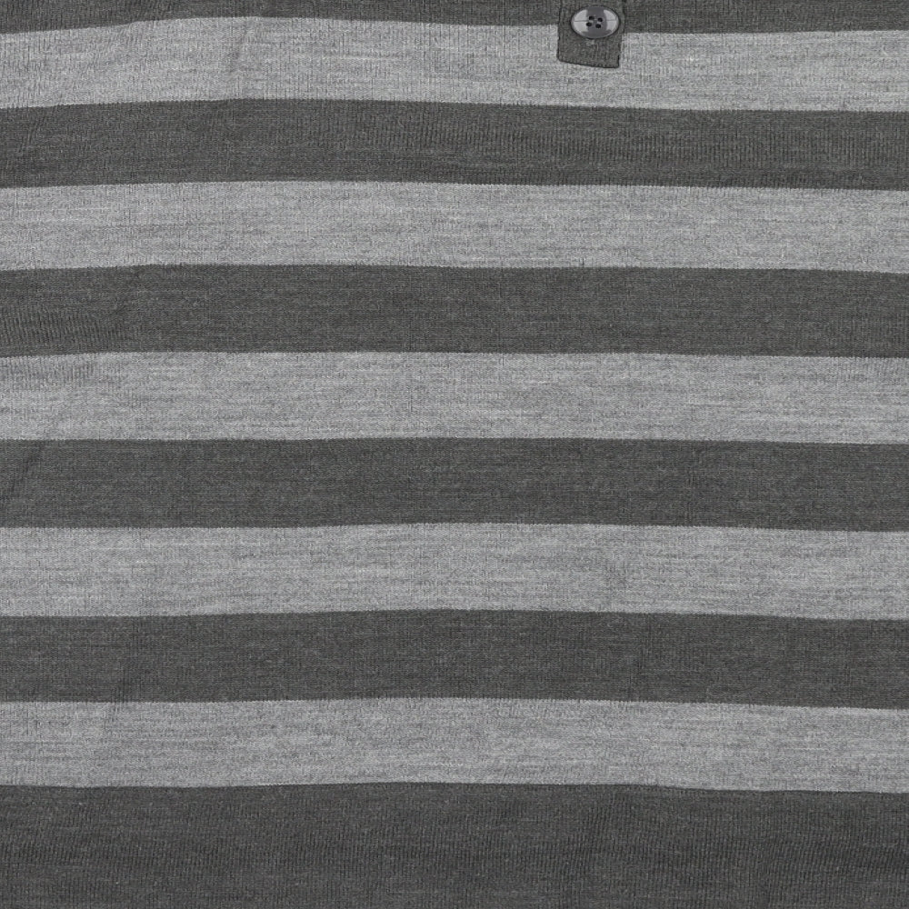 Marks and Spencer Womens Grey Round Neck Striped Acrylic Pullover Jumper Size 12
