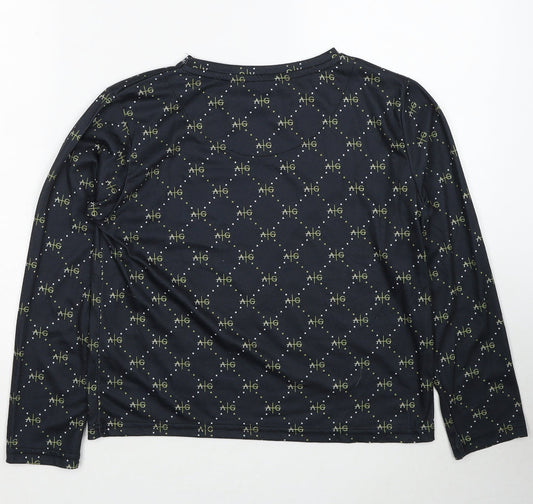 Avant Garde Boys Black Geometric Polyester Basic T-Shirt Size 14-15 Years Round Neck Pullover