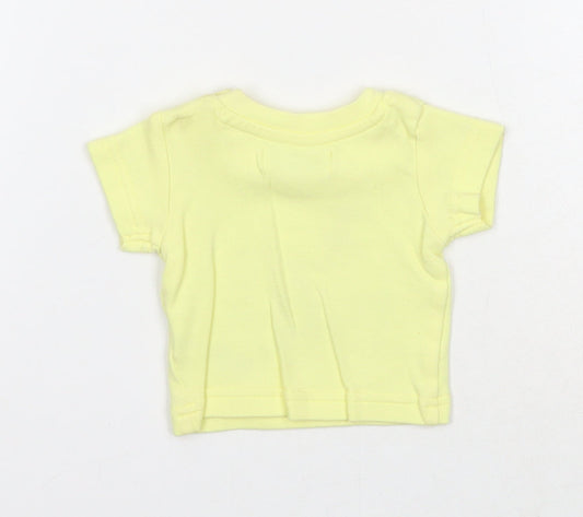 Earlydays Girls Yellow Cotton Basic T-Shirt Size Newborn Round Neck Button - Beach