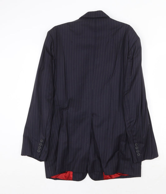 Outlook Mens Blue Striped Polyester Jacket Suit Jacket Size 44 Regular