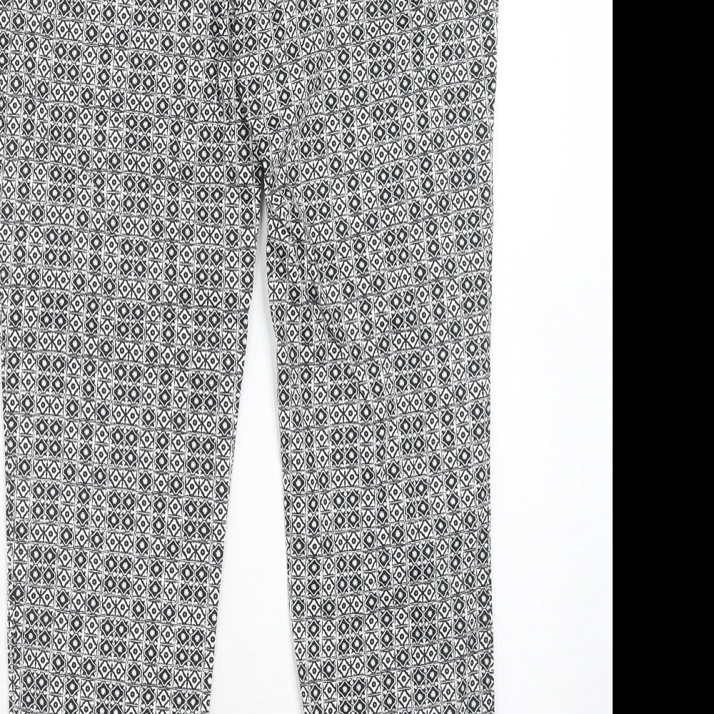 Atmosphere Womens Black Geometric Cotton Trousers Size 10 Regular Hook & Eye