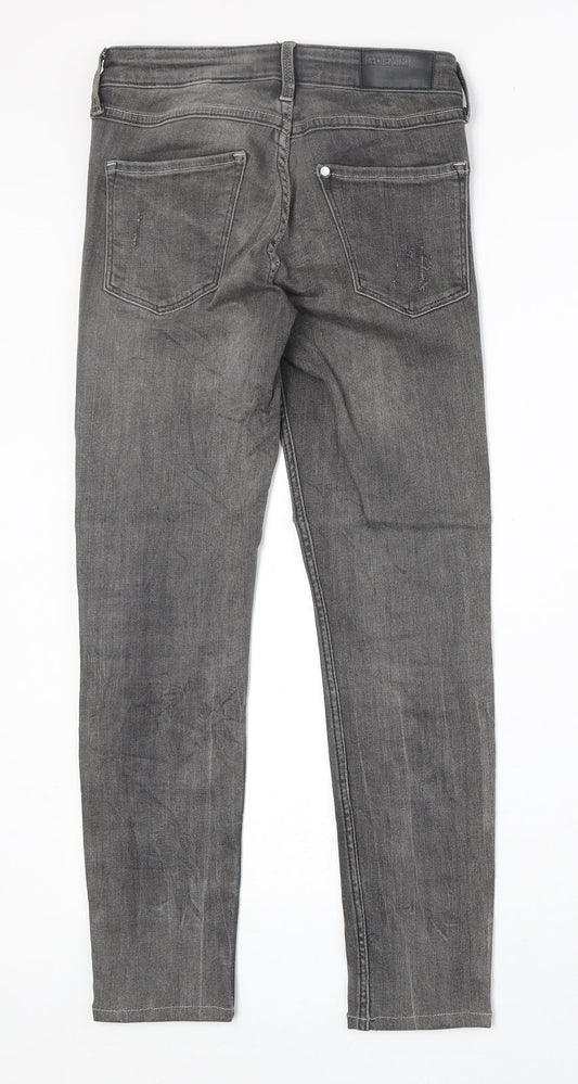 H&M Womens Grey Cotton Straight Jeans Size 23 in Extra-Slim Zip