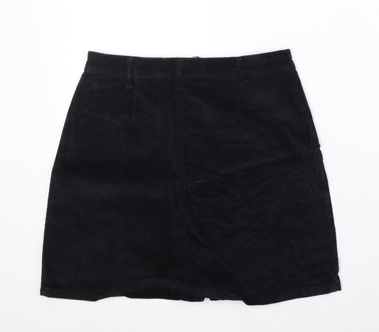 Select Womens Black Cotton A-Line Skirt Size 6 Button