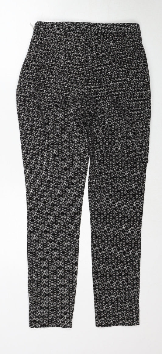 New Look Womens Black Geometric Viscose Trousers Size 8 Regular Zip