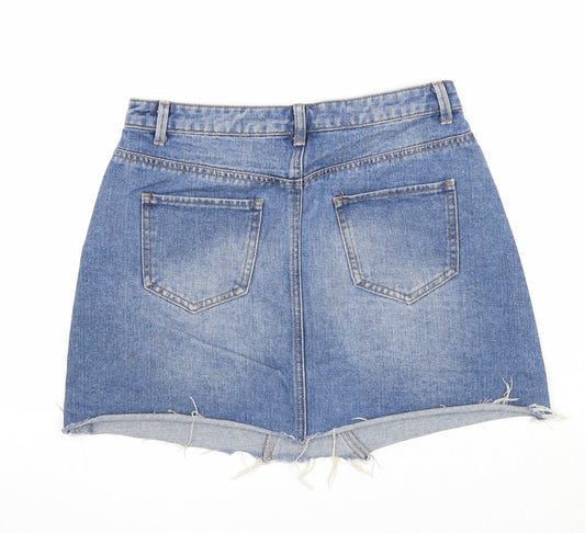 Denim & Co. Womens Blue Cotton A-Line Skirt Size 10 Zip