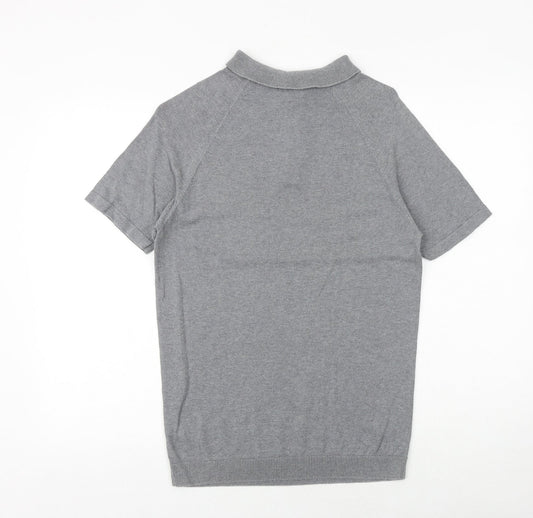 REMUS Mens Grey 100% Cotton Polo Size M Collared Button