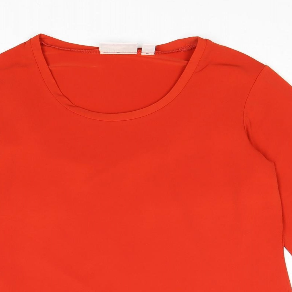 Susan Graver Womens Red Polyester Basic T-Shirt Size XS Round Neck