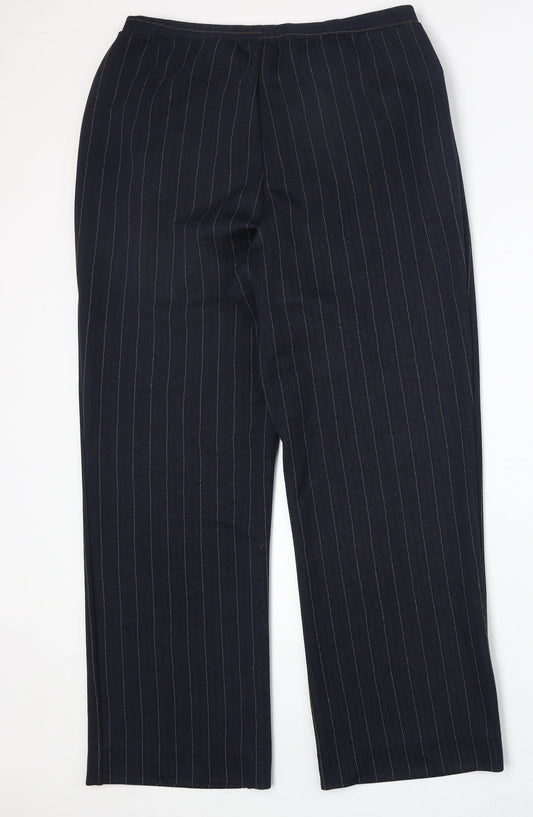 Preworn Womens Blue Striped Polyester Trousers Size 32 in Regular