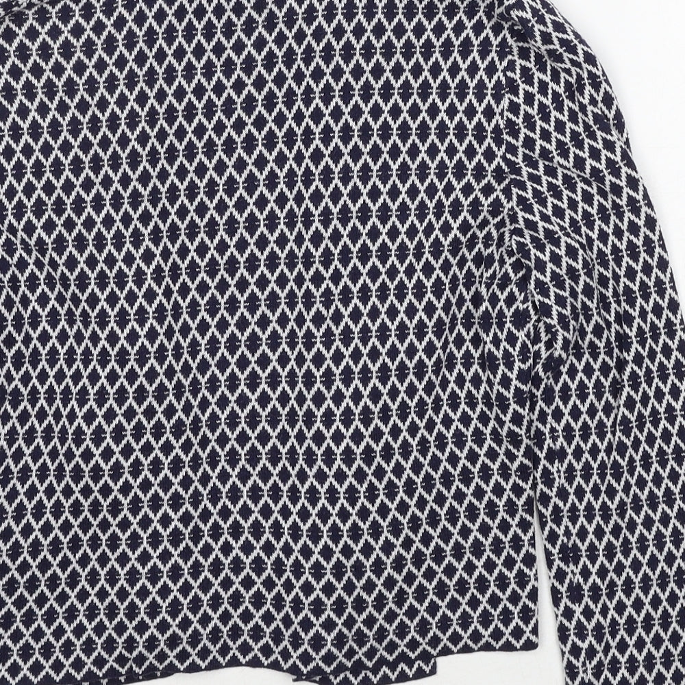 H&M Womens Blue V-Neck Argyle/Diamond Cotton Cardigan Jumper Size XS