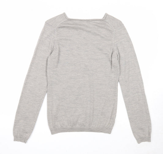 Deane & White Mens Grey V-Neck Wool Pullover Jumper Size S Long Sleeve