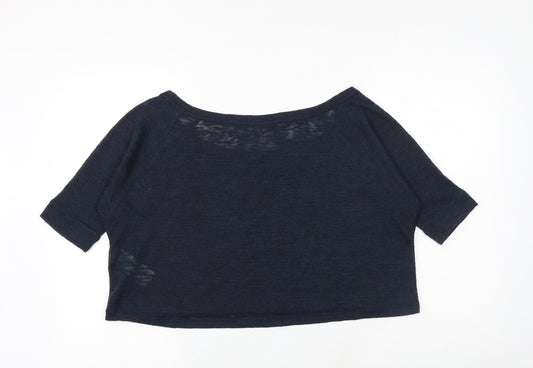 Hollister Womens Blue Polyester Cropped T-Shirt Size M Boat Neck