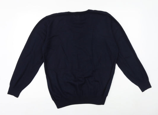 Douglas Mens Blue V-Neck Acrylic Pullover Jumper Size M Long Sleeve