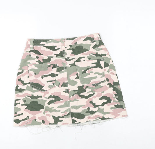 Denim & Co. Womens Multicoloured Camouflage Cotton A-Line Skirt Size 6 Zip