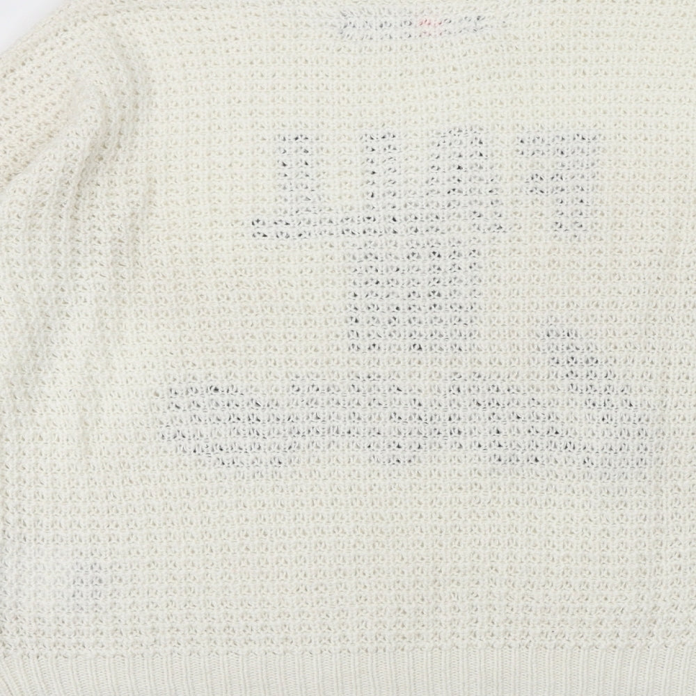 FBsister Womens Ivory Round Neck Polyester Pullover Jumper Size XS - Fall in Love