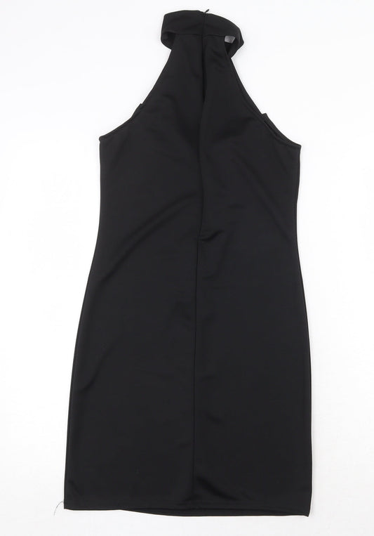 Preworn Womens Black Polyester Bodycon Size S Halter Zip
