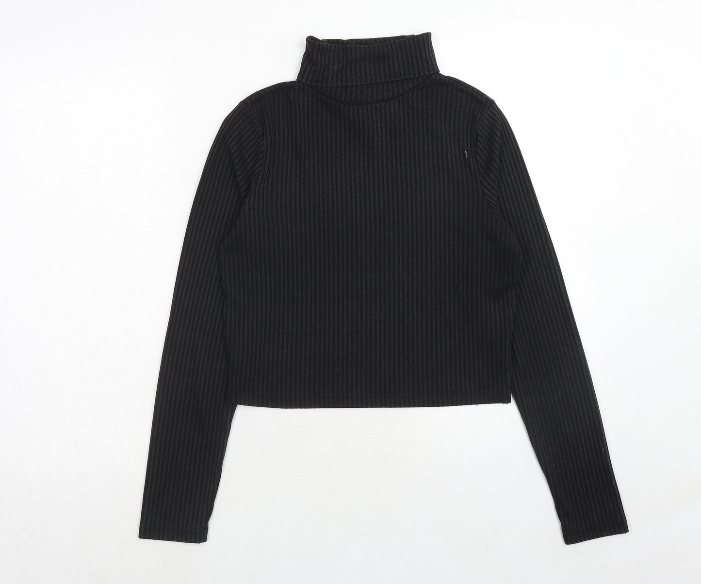 Brave Soul Womens Black Polyester Basic T-Shirt Size M Roll Neck